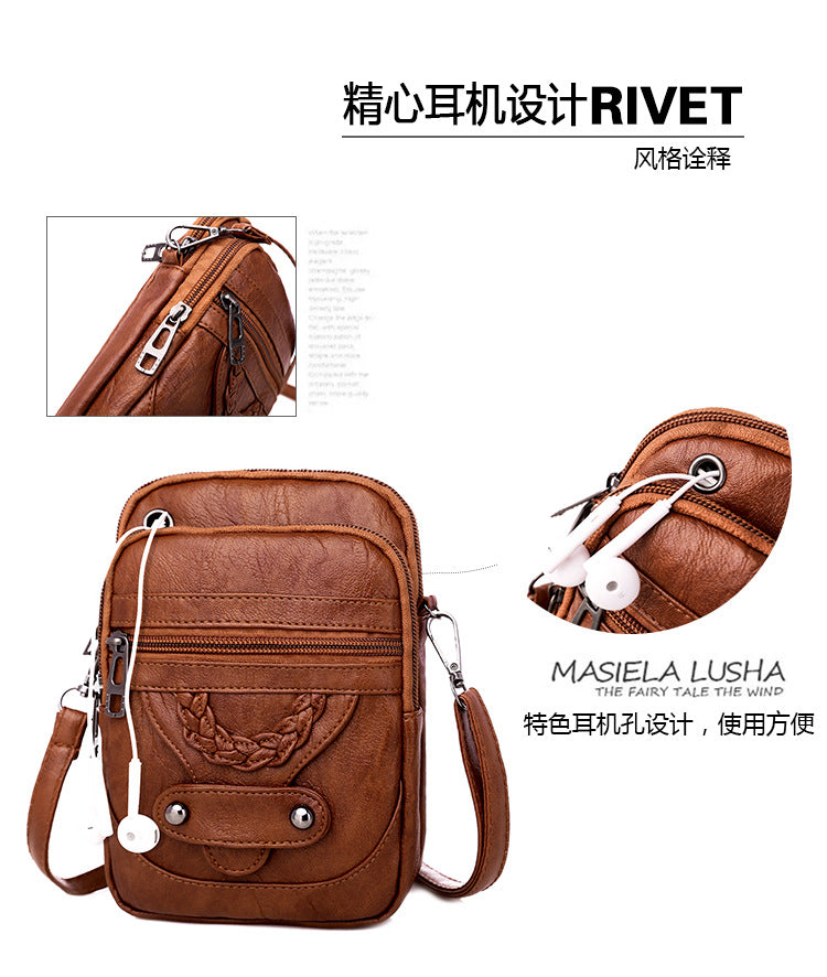 Bag women's messenger new texture shoulder bag mobile phone bag soft leather western style European and American style mature fashion retro small bag