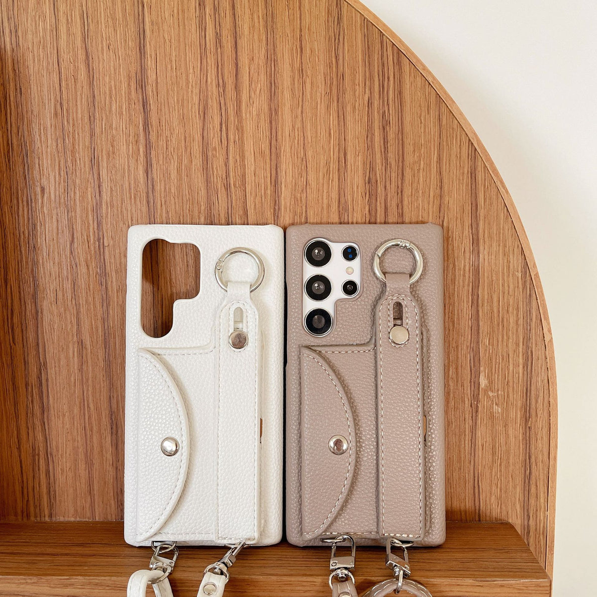 Compatible with Samsung S23Ultra lychee pattern card holder wrist strap diagonal mobile phone case S21/S22 wallet mobile phone case