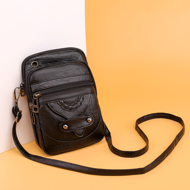 Bag women's messenger new texture shoulder bag mobile phone bag soft leather western style European and American style mature fashion retro small bag