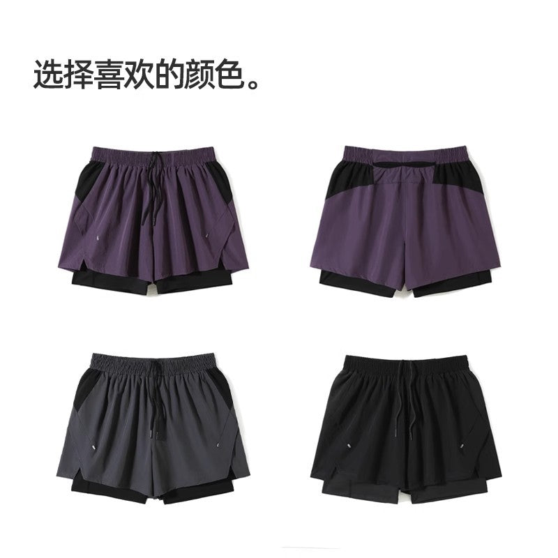 New summer men's running shorts, suitable for marathon and track and field, 2-in-1 with lining, and can hold a mobile phone.