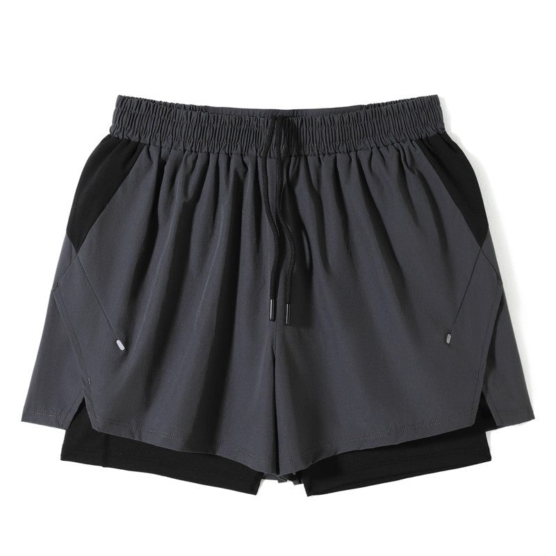 New summer men's running shorts, suitable for marathon and track and field, 2-in-1 with lining, and can hold a mobile phone.
