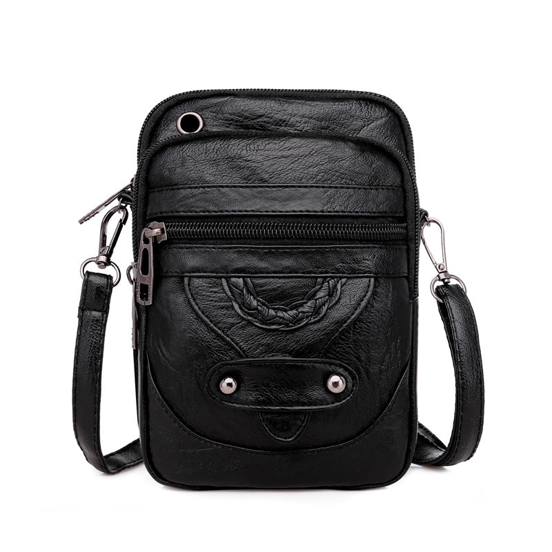 Bag women's messenger new texture shoulder bag mobile phone bag soft leather western style European and American style mature fashion retro small bag
