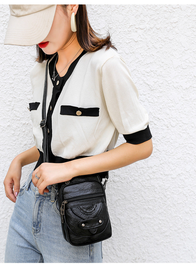 Bag women's messenger new texture shoulder bag mobile phone bag soft leather western style European and American style mature fashion retro small bag
