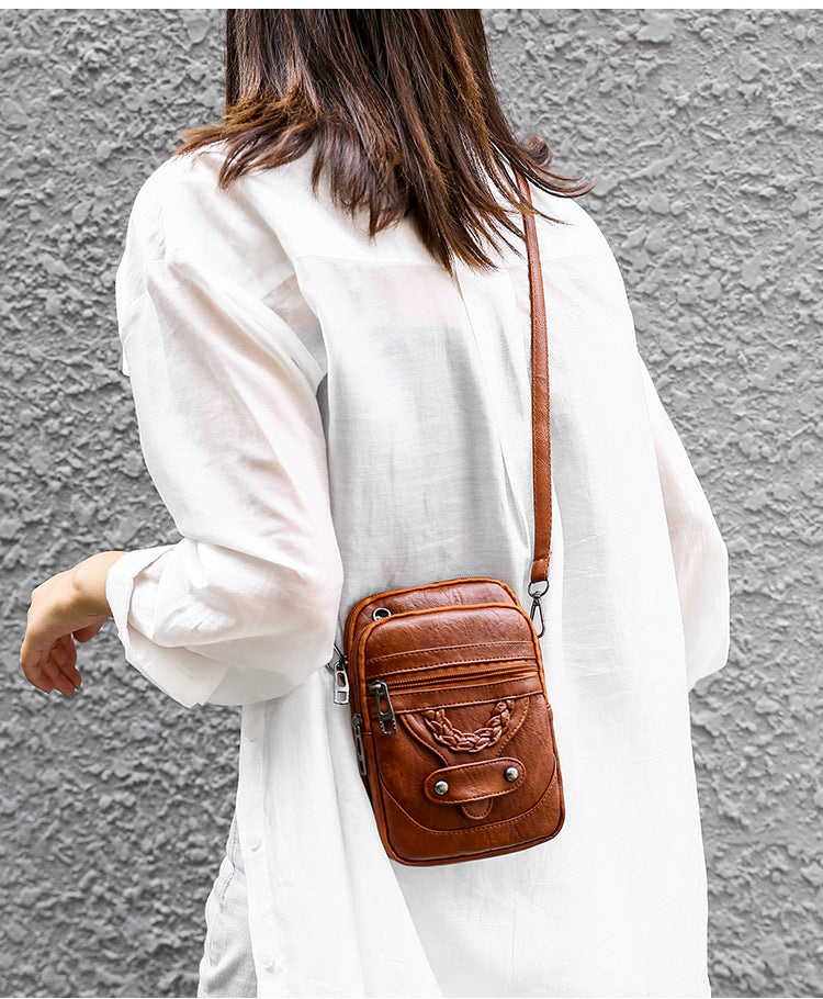 Bag women's messenger new texture shoulder bag mobile phone bag soft leather western style European and American style mature fashion retro small bag