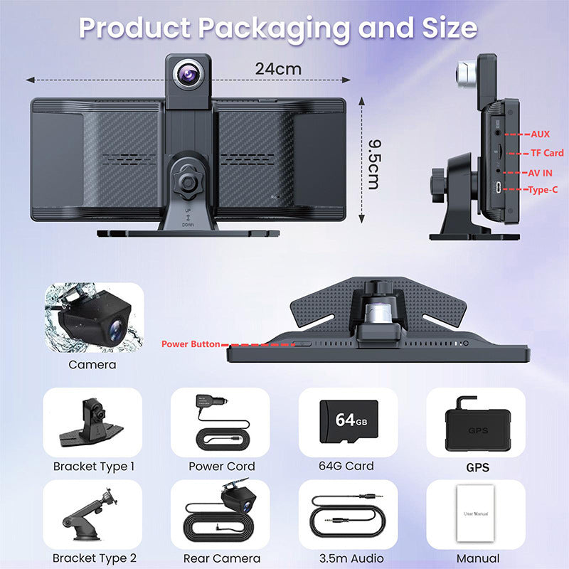 10.26-inch 4K CarPlay Auto Navigation Dual Recording High-Definition Mobile Phone Screen Projection Dashcam