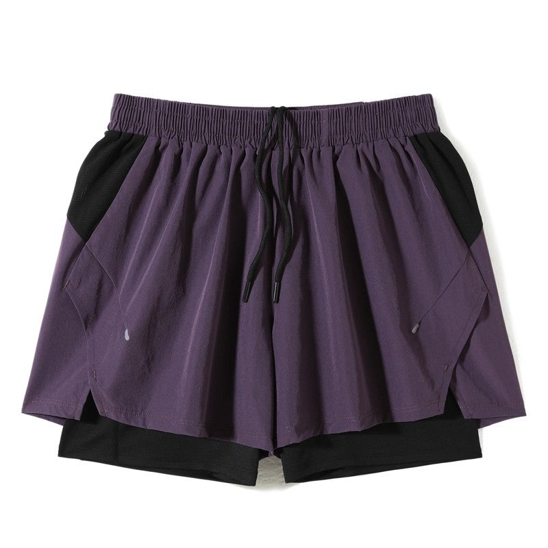 New summer men's running shorts, suitable for marathon and track and field, 2-in-1 with lining, and can hold a mobile phone.