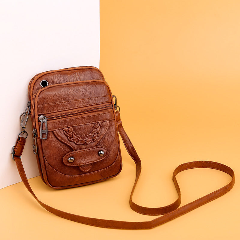 Bag women's messenger new texture shoulder bag mobile phone bag soft leather western style European and American style mature fashion retro small bag