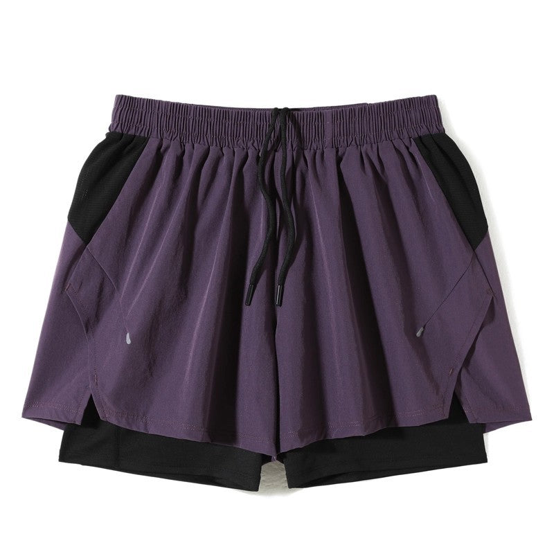 New summer men's running shorts, suitable for marathon and track and field, 2-in-1 with lining, and can hold a mobile phone.