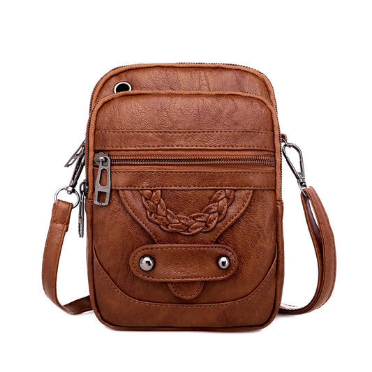 Bag women's messenger new texture shoulder bag mobile phone bag soft leather western style European and American style mature fashion retro small bag