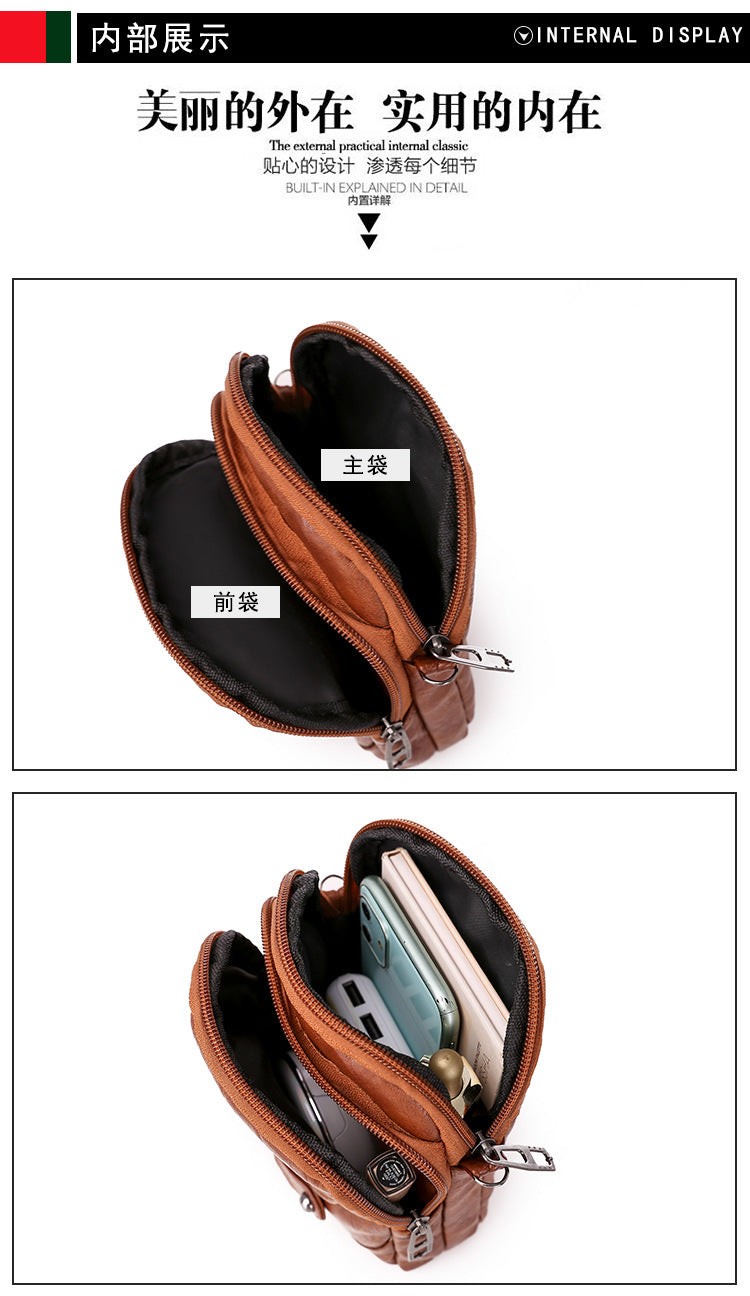 Bag women's messenger new texture shoulder bag mobile phone bag soft leather western style European and American style mature fashion retro small bag